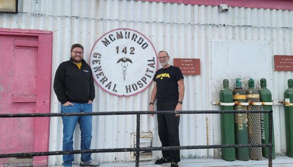 Isaiah Reeves, MD, and Jon Ahrendsen, MD, at McMurdo Station, Antarctica 